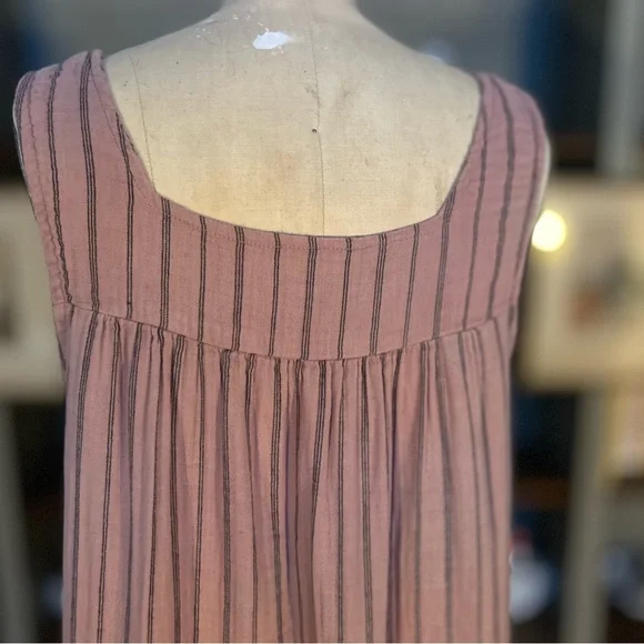 Cotton Dusty Rose Dress with Black Pinstripes - Picture 9 of 11